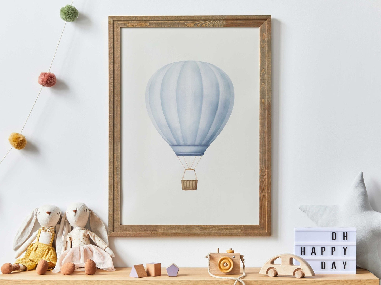 Blue Hot Air Balloon Nursery Decor, Pastel Wall Art for Boys - WildfieldPrints