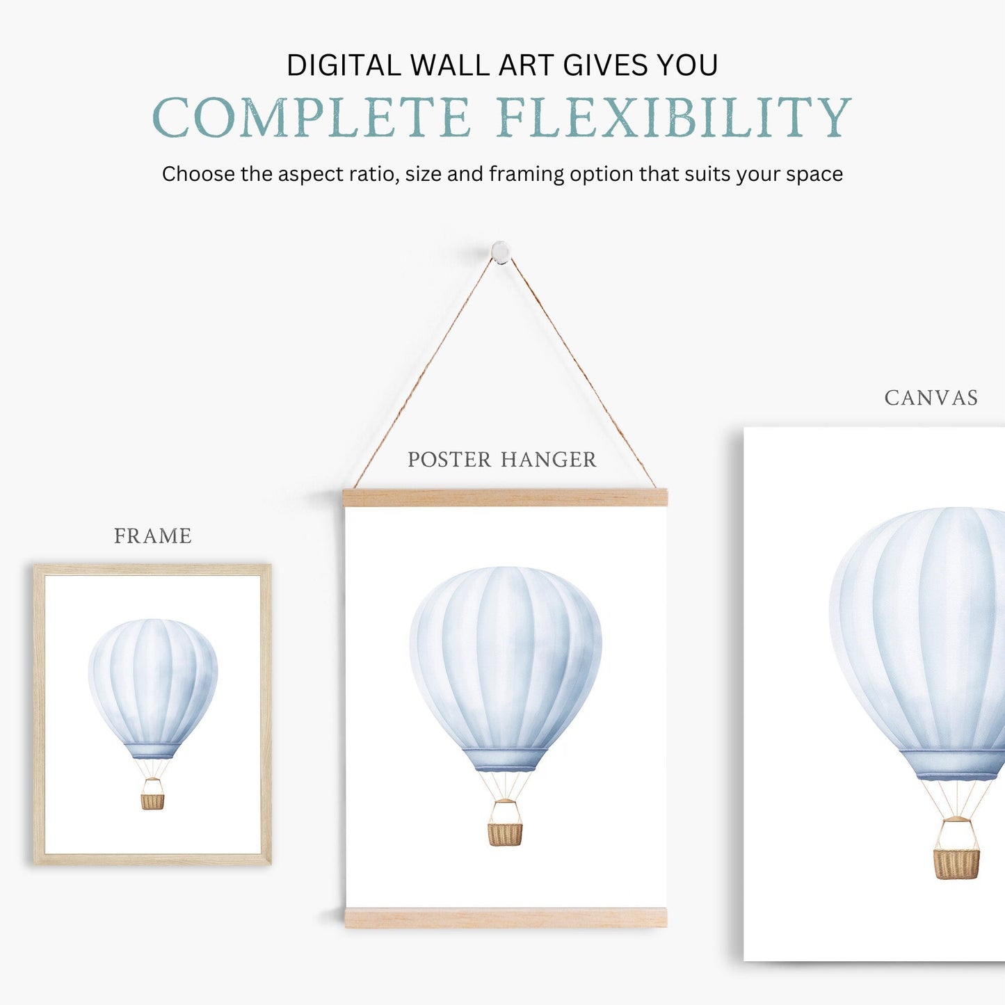 Blue Hot Air Balloon Nursery Decor, Pastel Wall Art for Boys - WildfieldPrints