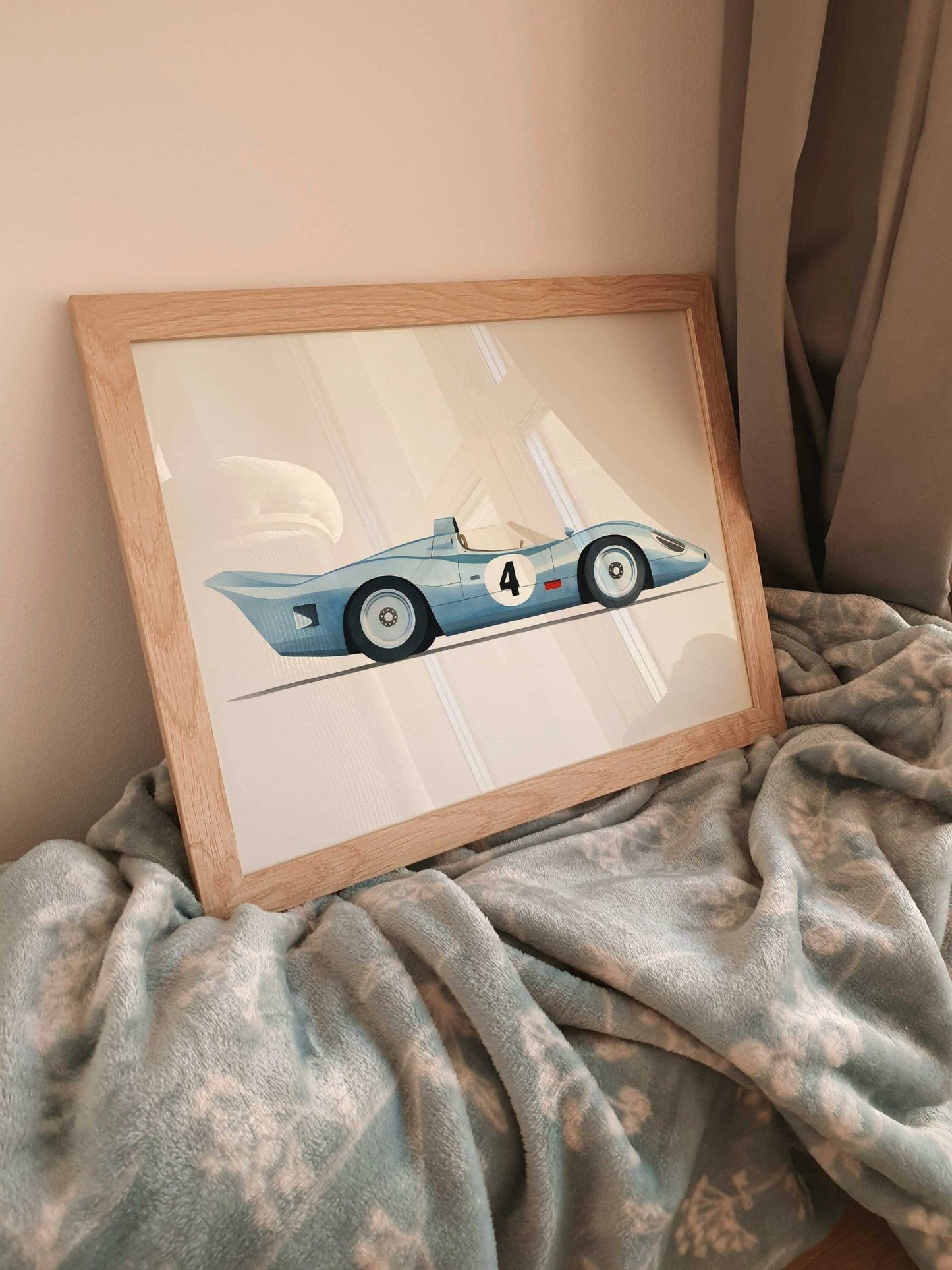 Blue Vintage Racing Car Print, Nursery Wall Decor, Cool Boys Room Art - WildfieldPrints