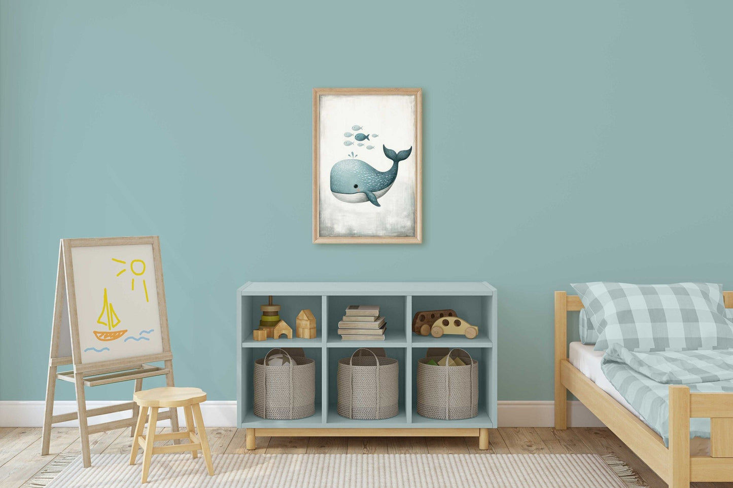 Blue Whale Nursery Print, Ocean Theme Art, Sea Animal Decor - WildfieldPrints