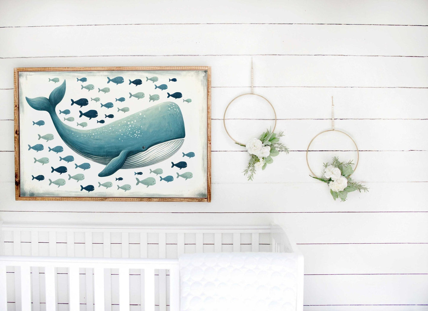 Blue Whale Nursery Print, Ocean Theme Decor, Vintage Sea Animal Art - WildfieldPrints