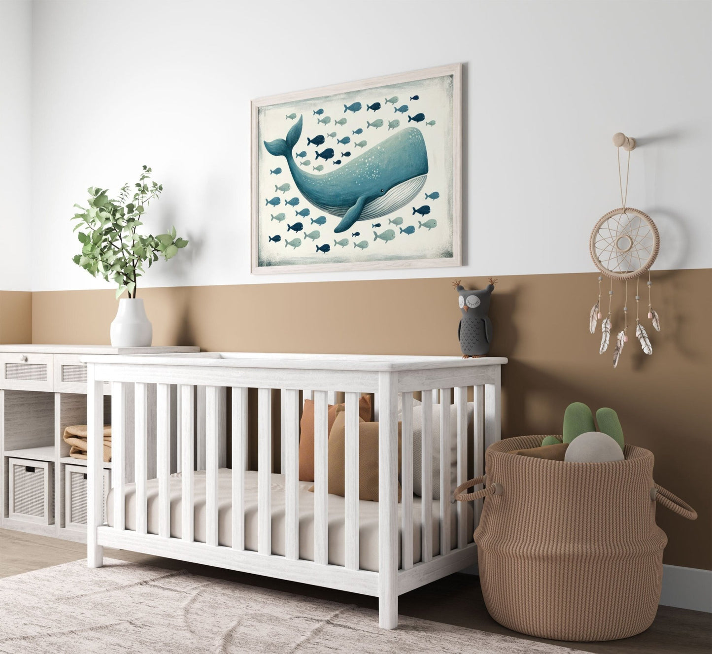Blue Whale Nursery Print, Ocean Theme Decor, Vintage Sea Animal Art - WildfieldPrints