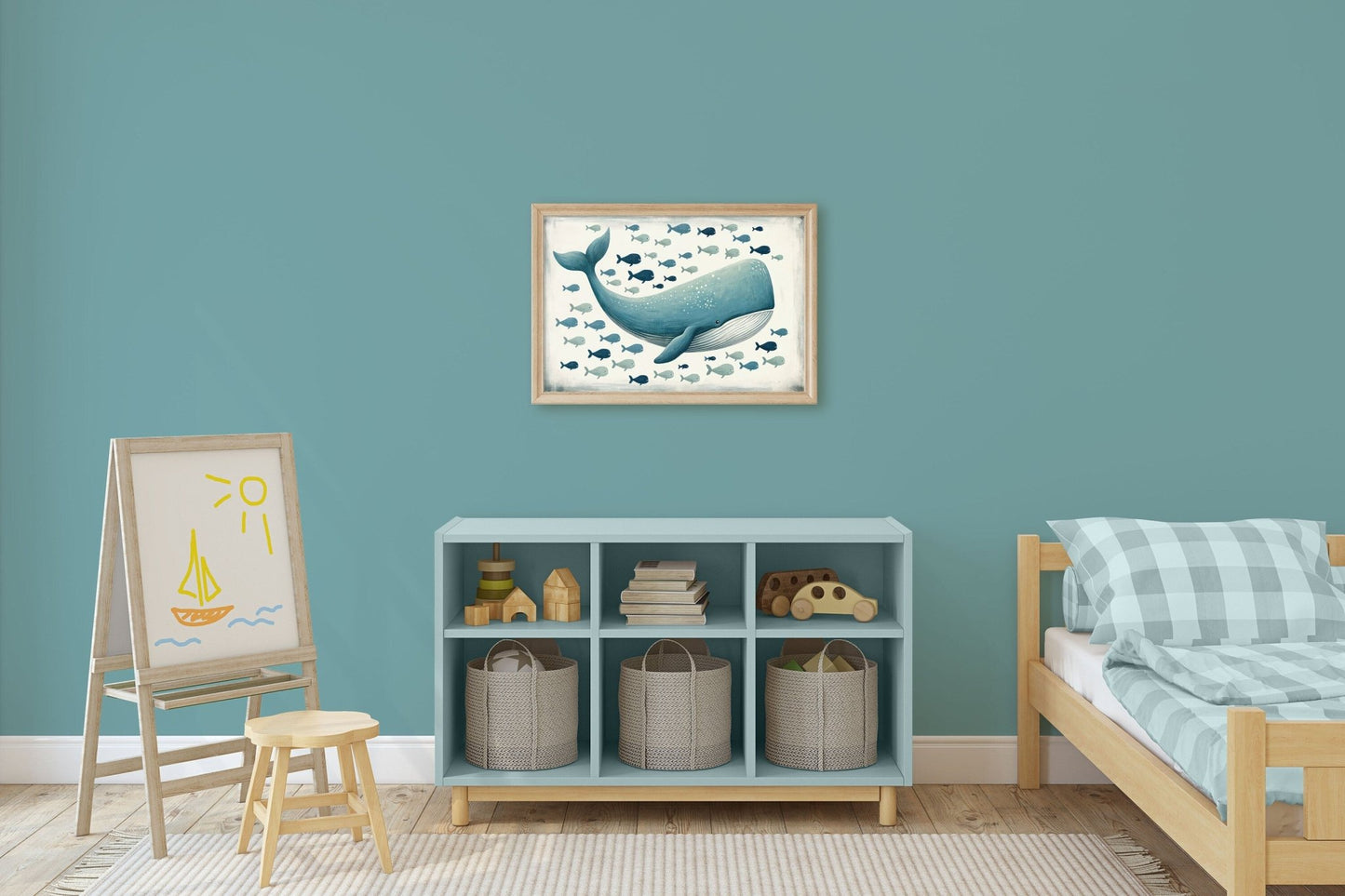 Blue Whale Nursery Print, Ocean Theme Decor, Vintage Sea Animal Art - WildfieldPrints