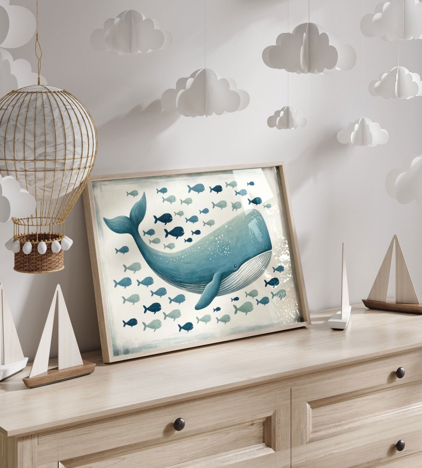 Blue Whale Nursery Print, Ocean Theme Decor, Vintage Sea Animal Art - WildfieldPrints