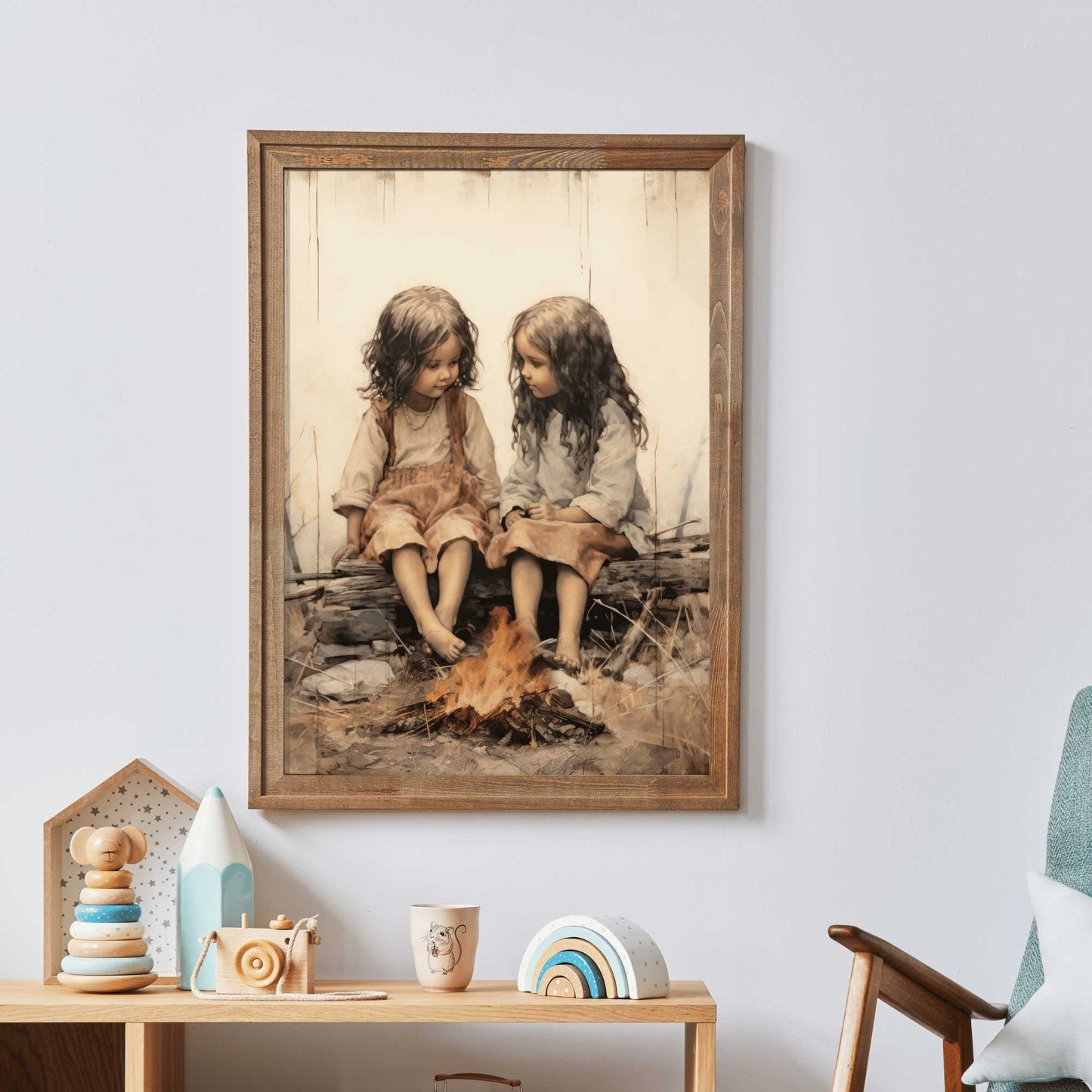 Bohemian Campfire Portrait, Vintage Decor for Dreamy Nurseries - WildfieldPrints