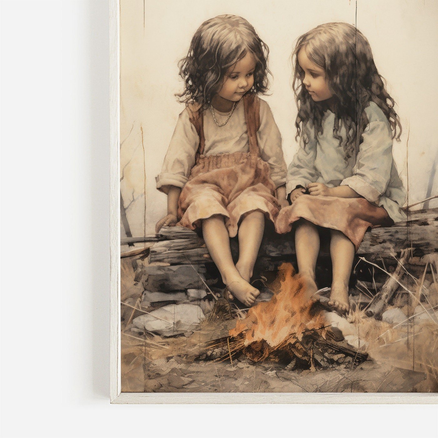 Bohemian Campfire Portrait, Vintage Decor for Dreamy Nurseries - WildfieldPrints