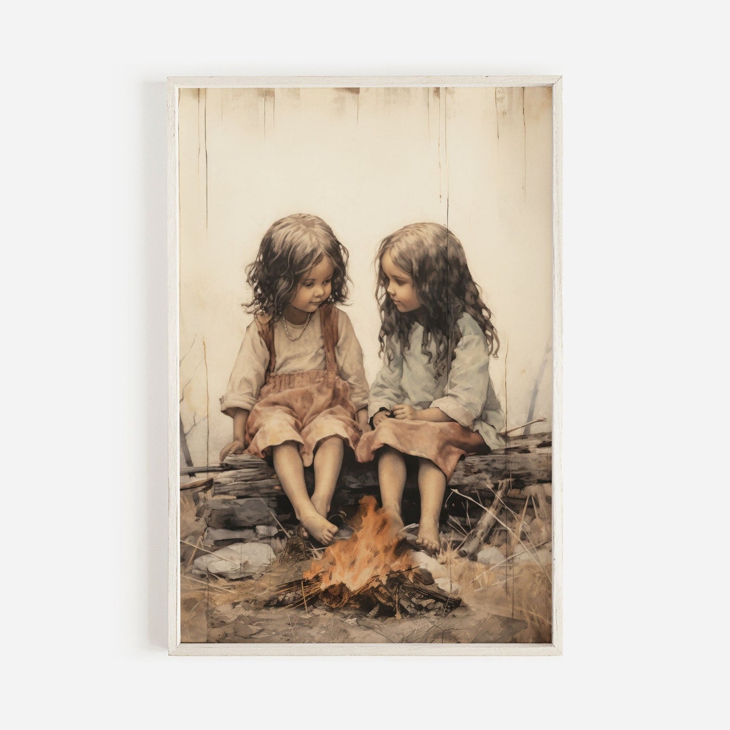 Bohemian Campfire Portrait, Vintage Decor for Dreamy Nurseries - WildfieldPrints