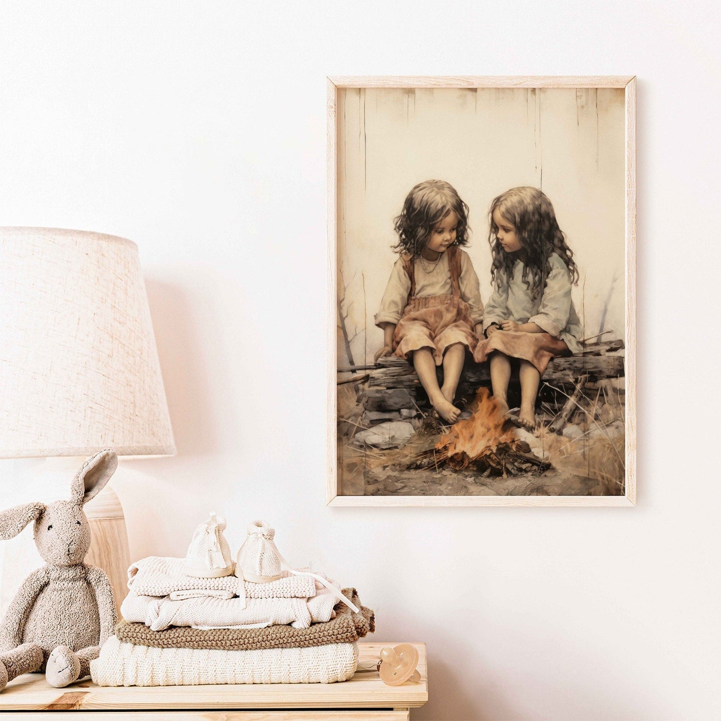 Bohemian Campfire Portrait, Vintage Decor for Dreamy Nurseries - WildfieldPrints