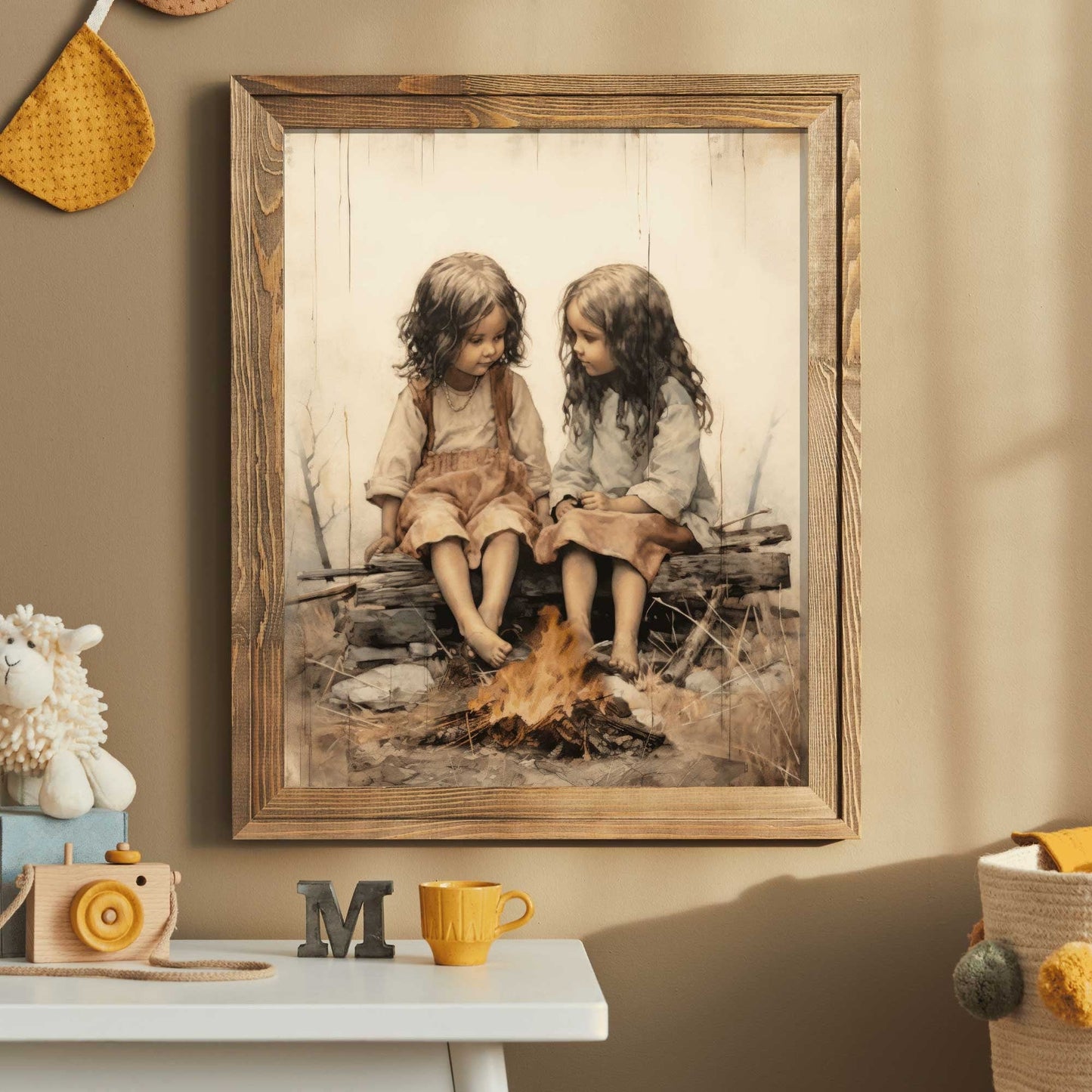 Bohemian Campfire Portrait, Vintage Decor for Dreamy Nurseries - WildfieldPrints