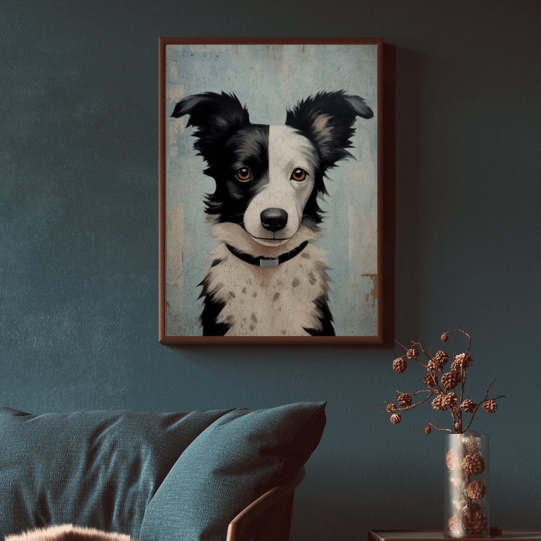 Border Collie Art Print, Vintage Dog Portrait, Gift for Dog Lovers - WildfieldPrints