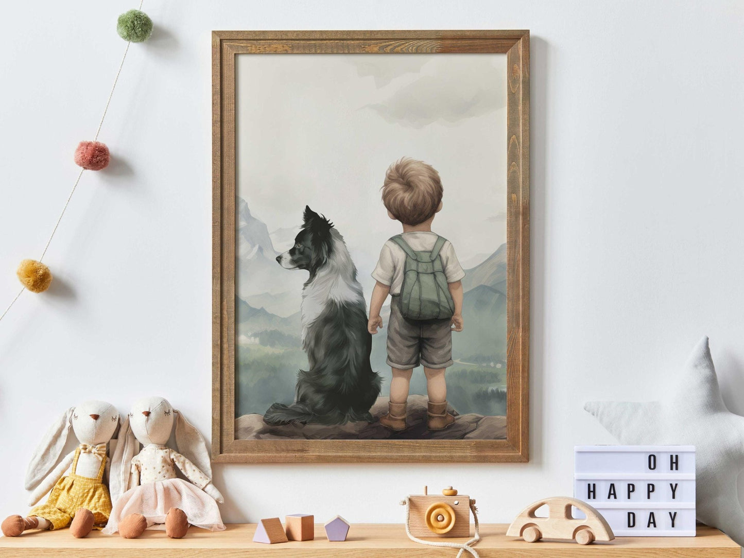 Border Collie Nursery Art, Boy & Dog Print, Dog - Themed Wall Decor - WildfieldPrints