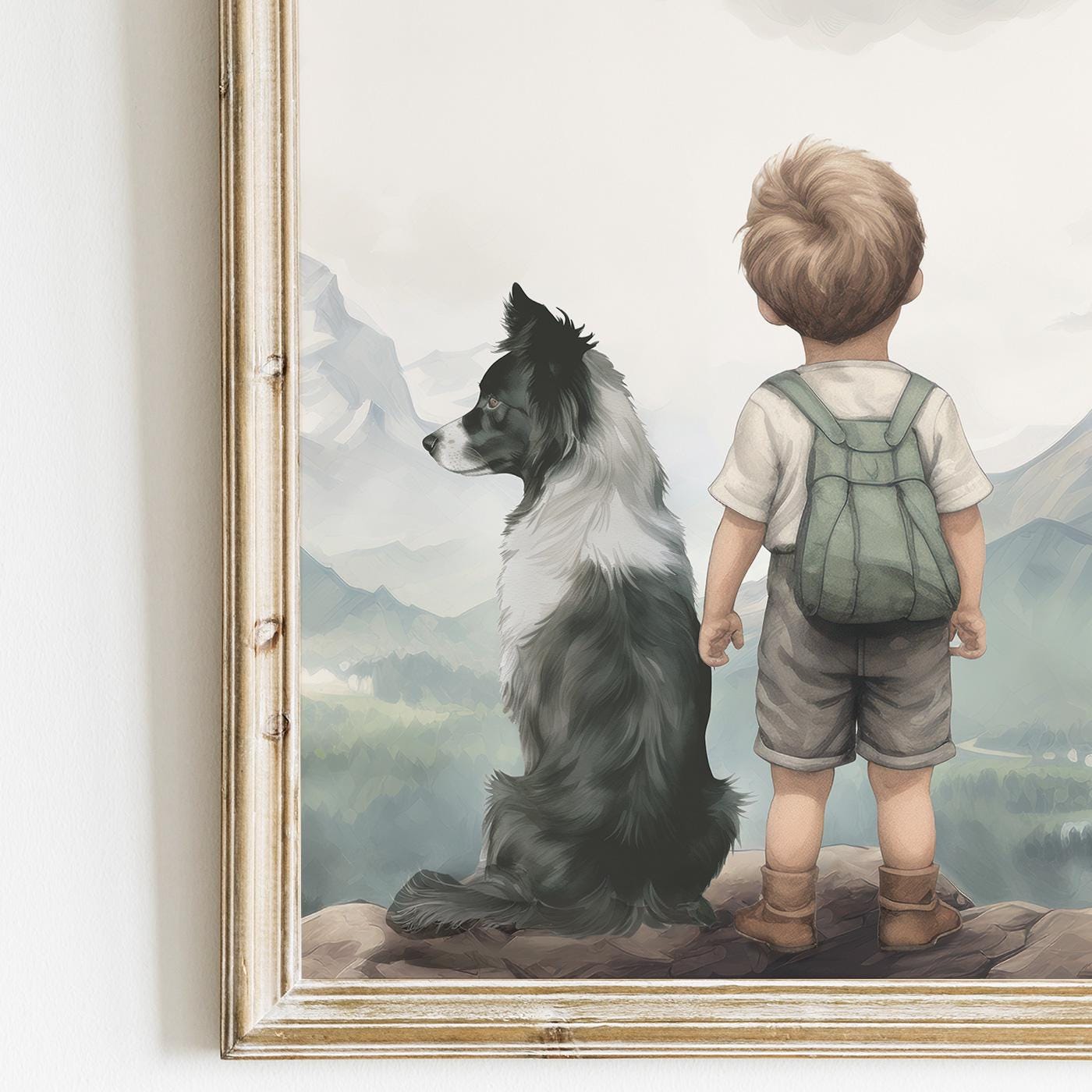 Border Collie Nursery Art, Boy & Dog Print, Dog - Themed Wall Decor - WildfieldPrints