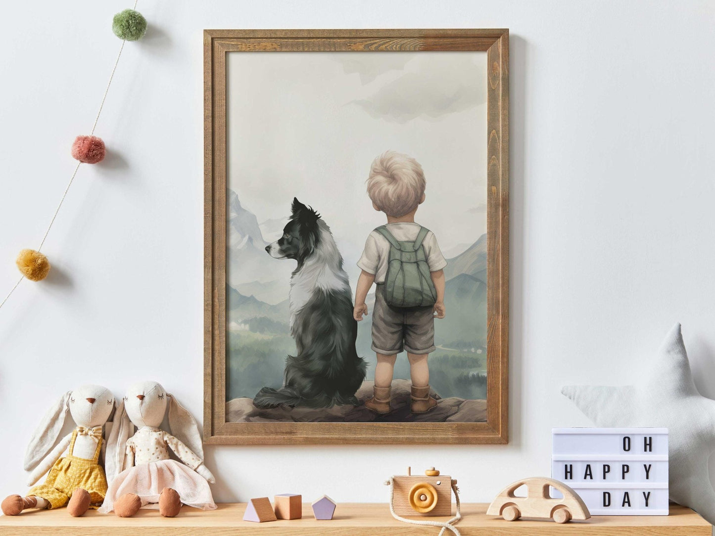 Border Collie Nursery Decor, Boy & Dog Art, Whimsical Room Accent - WildfieldPrints