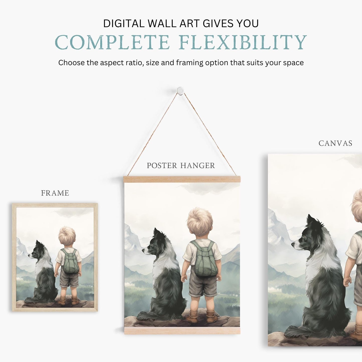 Border Collie Nursery Decor, Boy & Dog Art, Whimsical Room Accent - WildfieldPrints