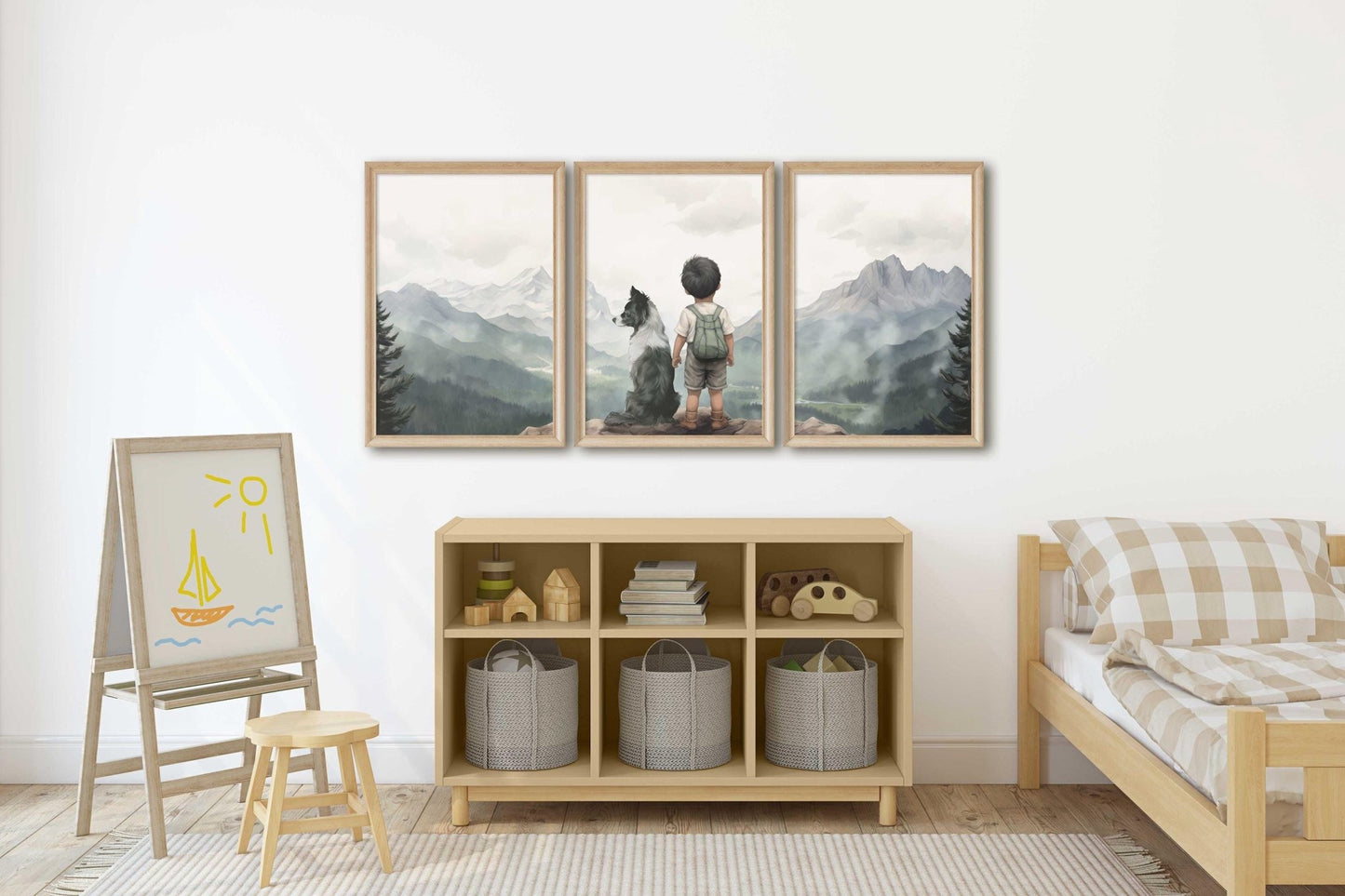Border Collie Nursery Decor, Boy & Dog Artwork, Nursery Wall Art - WildfieldPrints