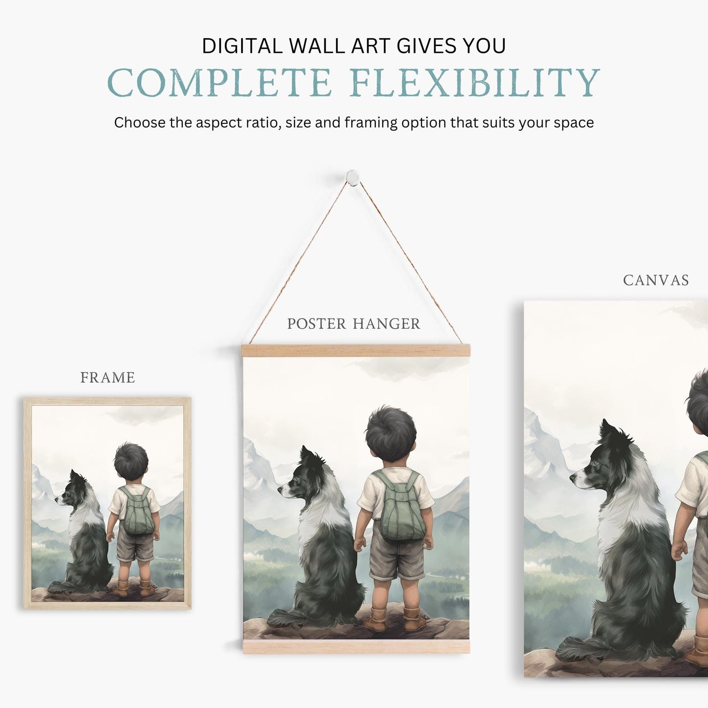 Border Collie Nursery Decor, Boy & Dog Artwork, Nursery Wall Art - WildfieldPrints