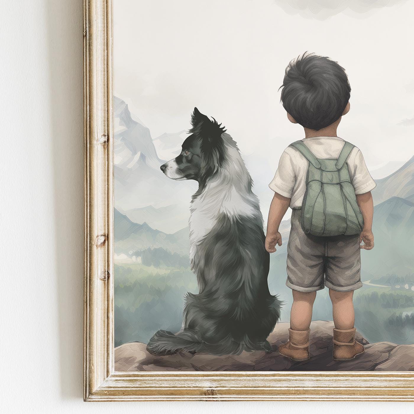 Border Collie Nursery Decor, Boy & Dog Artwork, Nursery Wall Art - WildfieldPrints
