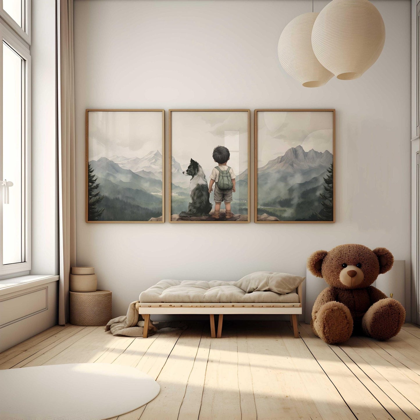 Border Collie Nursery Decor, Boy & Dog Artwork, Nursery Wall Art - WildfieldPrints
