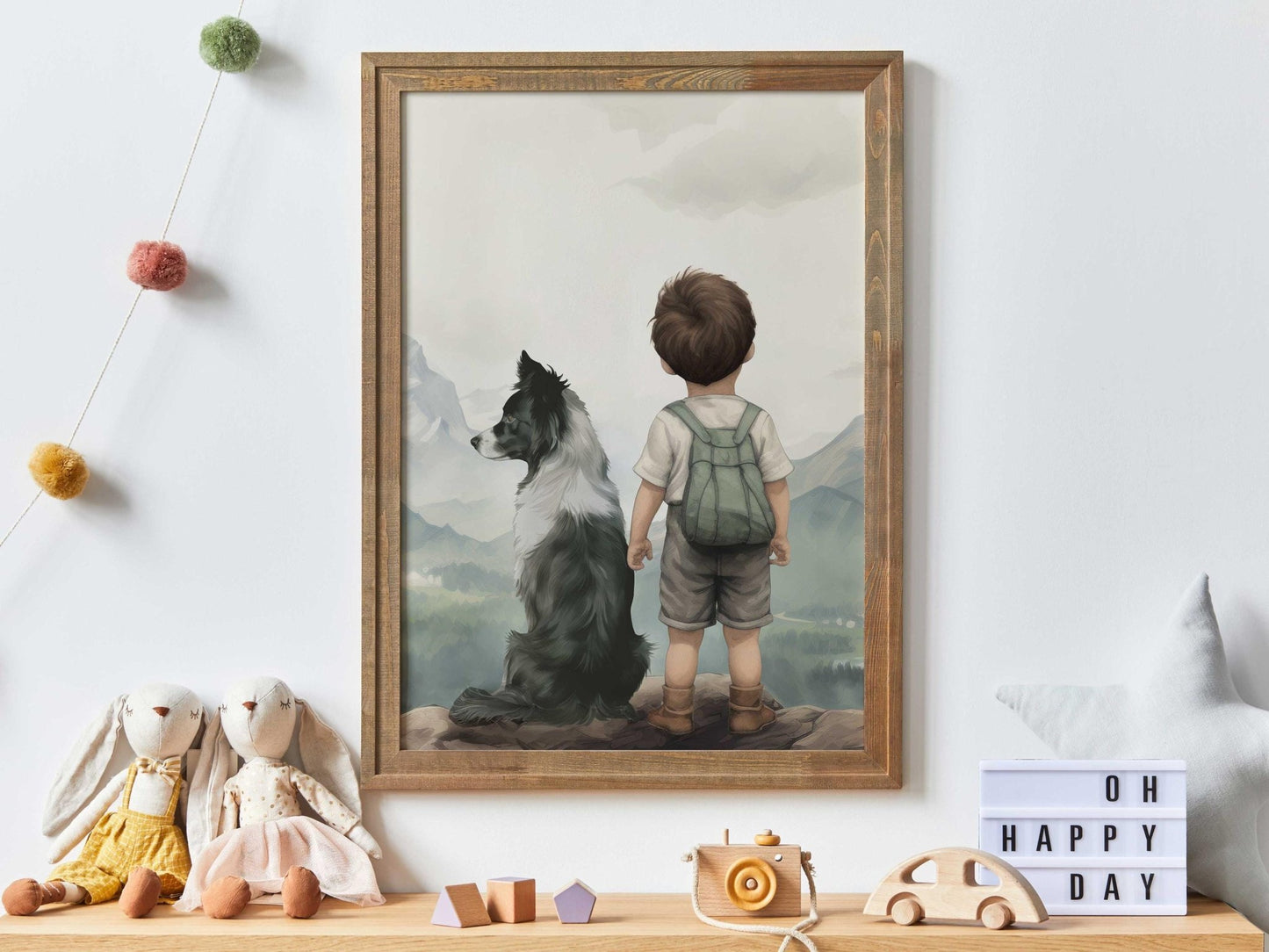 Border Collie Nursery Decor, Boy & Dog Print, Dog Wall Art - WildfieldPrints