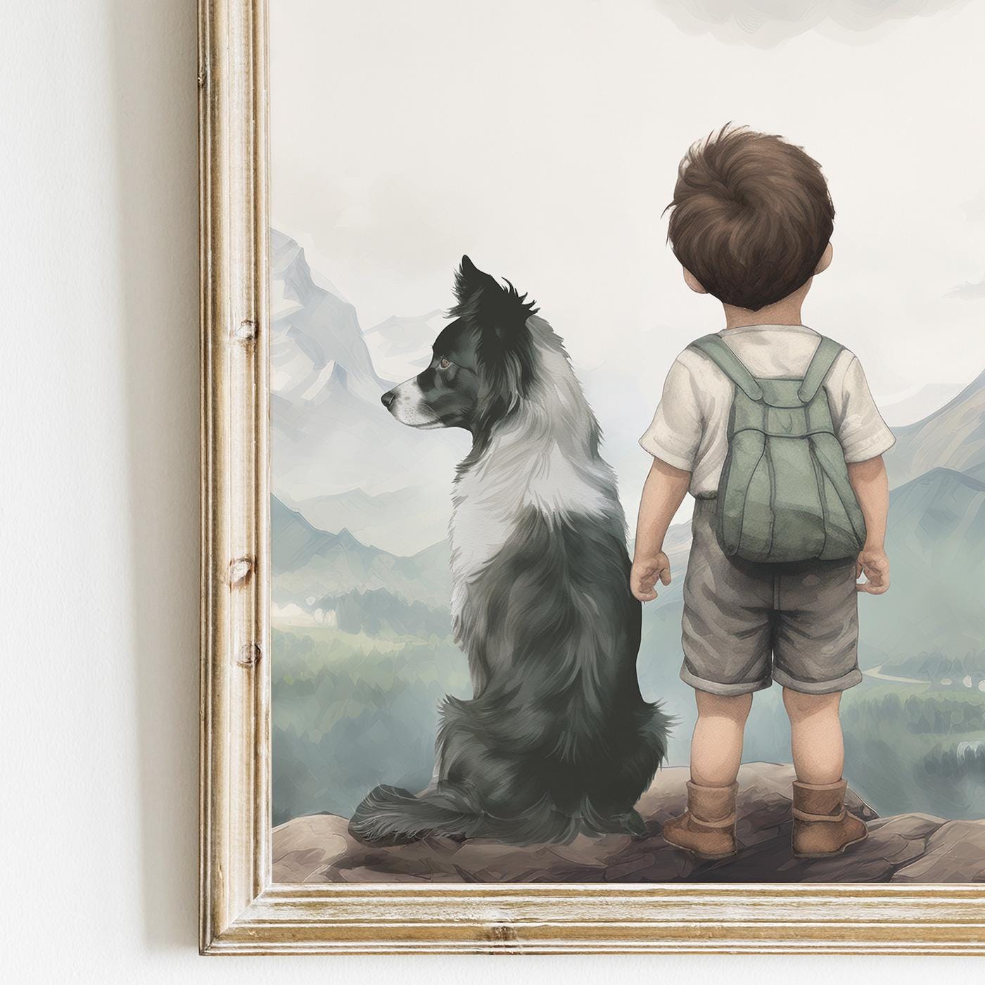 Border Collie Nursery Decor, Boy & Dog Print, Dog Wall Art - WildfieldPrints