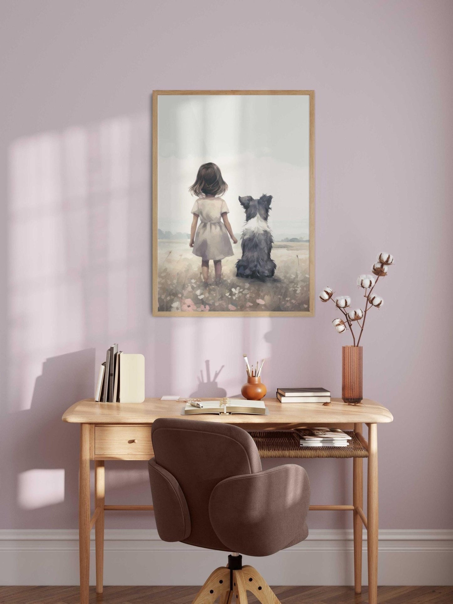 Border Collie Nursery Prints, Girl & Dog Wall Decor, Kids Room Art - WildfieldPrints