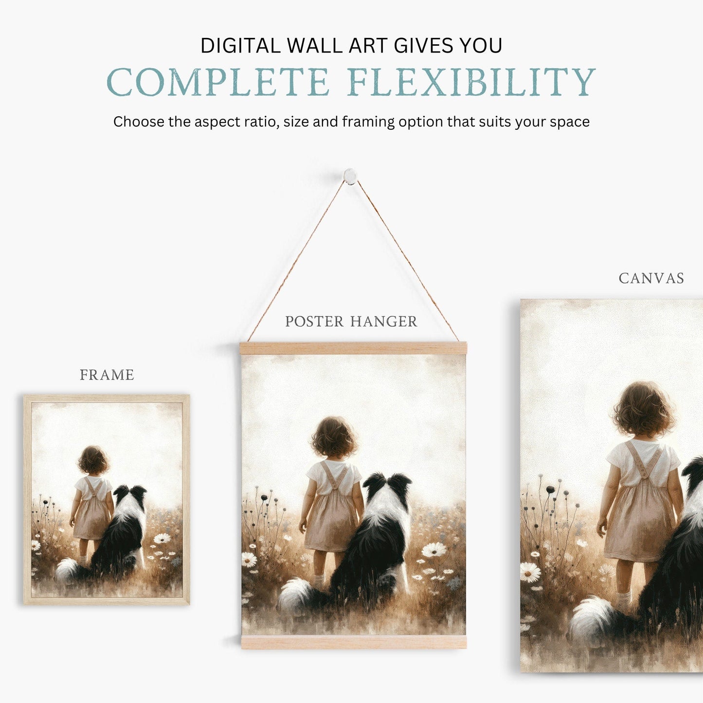 Border Collie Nursery Prints, Whimsical Dog Decor, Girls Room Art - WildfieldPrints