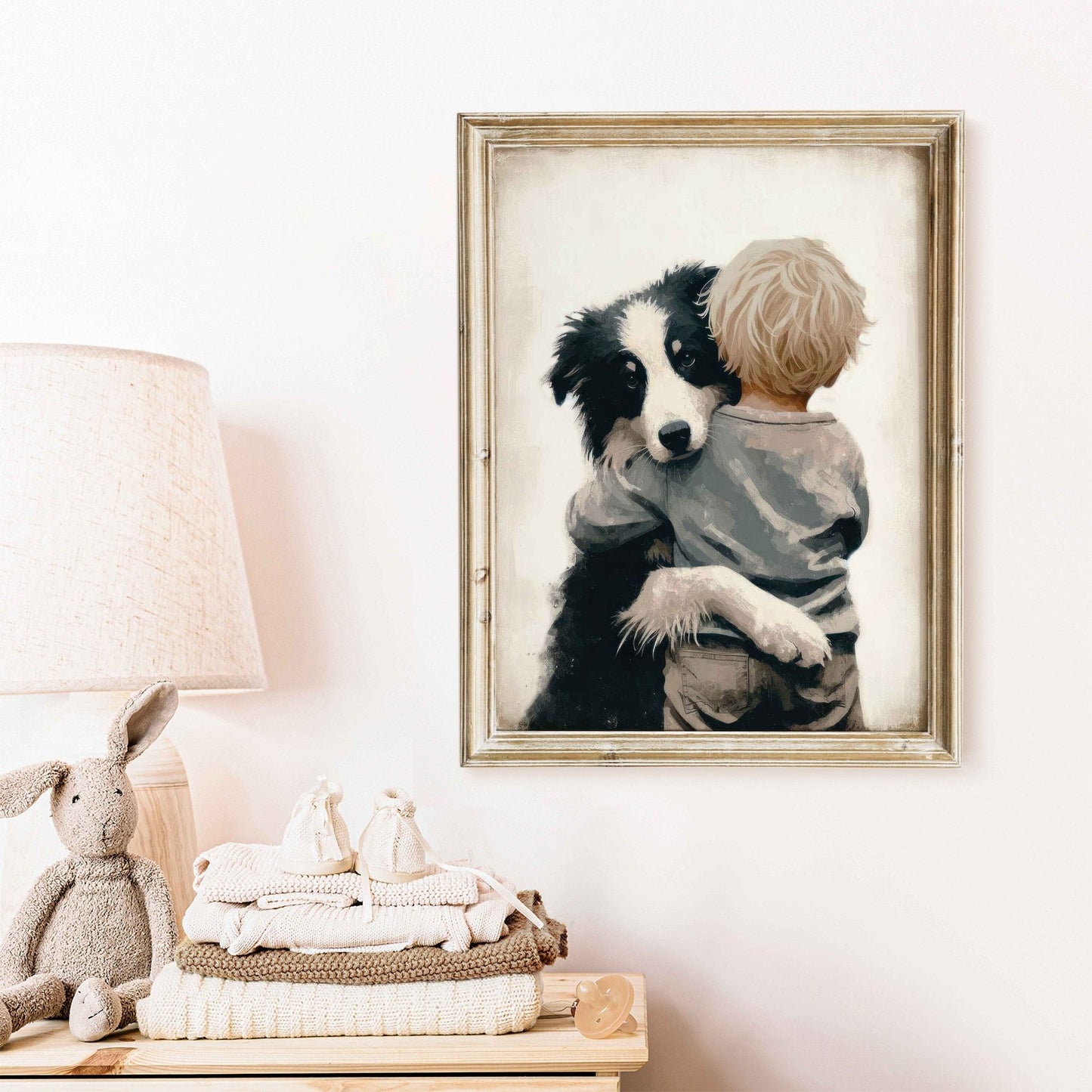 Border Collie Prints, Dog Nursery Decor, Boy & Puppy Wall Art - WildfieldPrints