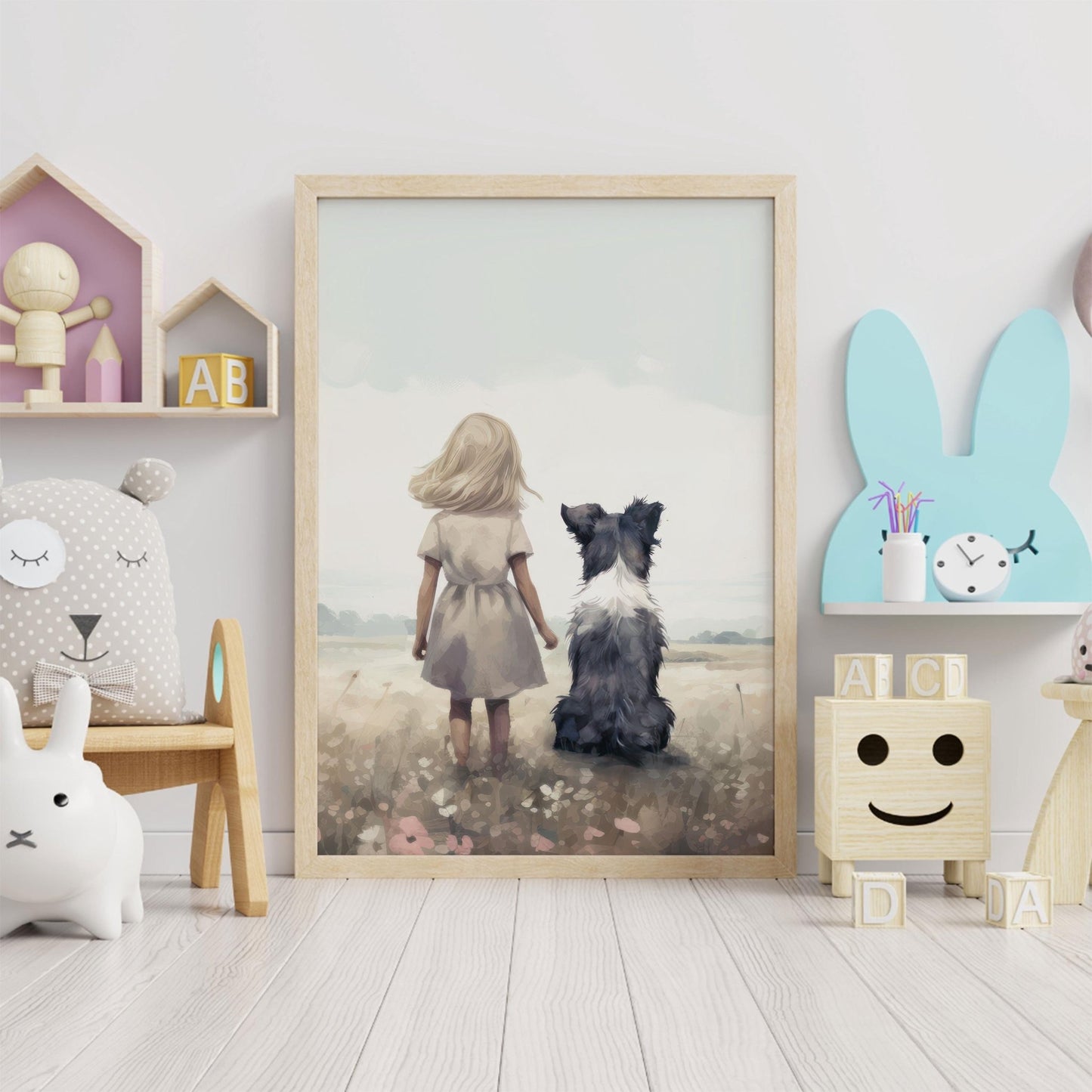 Border Collie Prints, Girl and Dog Wall Decor, Nursery Art - WildfieldPrints