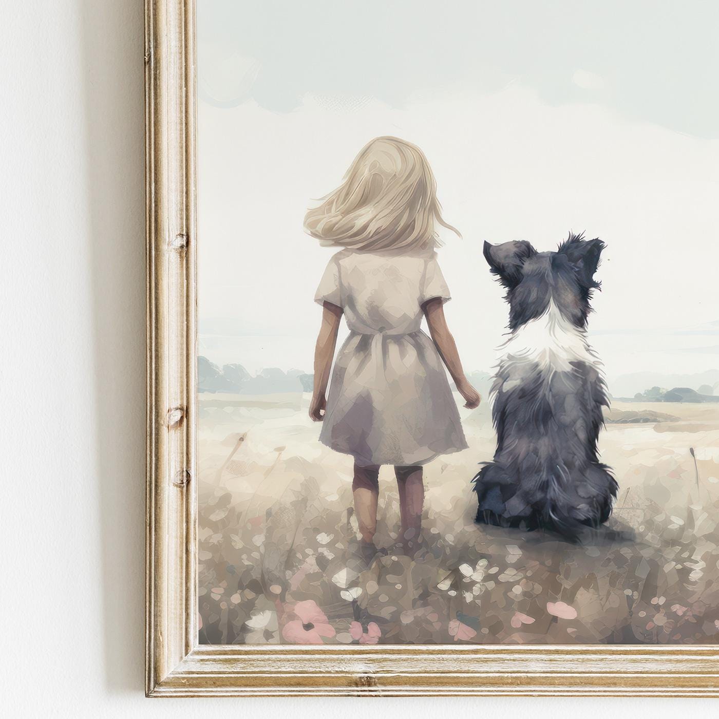 Border Collie Prints, Girl and Dog Wall Decor, Nursery Art - WildfieldPrints