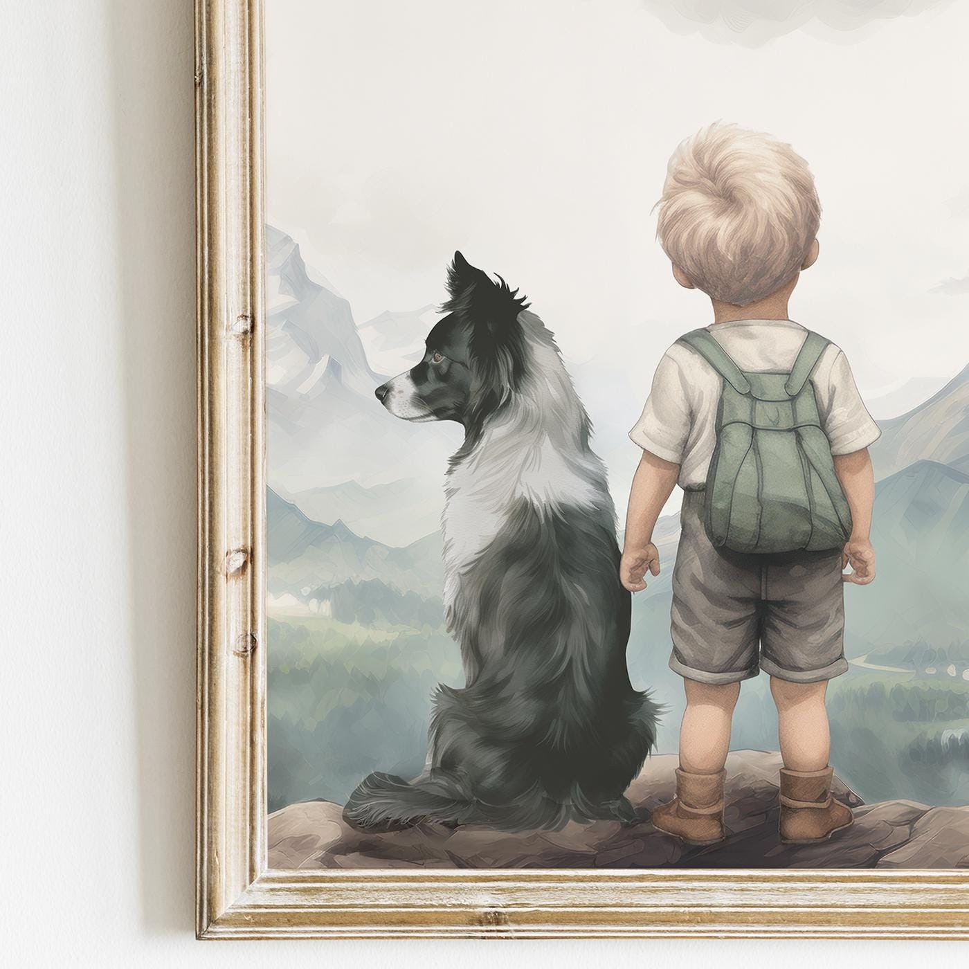 Border Collie Wall Art, Dog Nursery Decor, Boy & Dog Design - WildfieldPrints