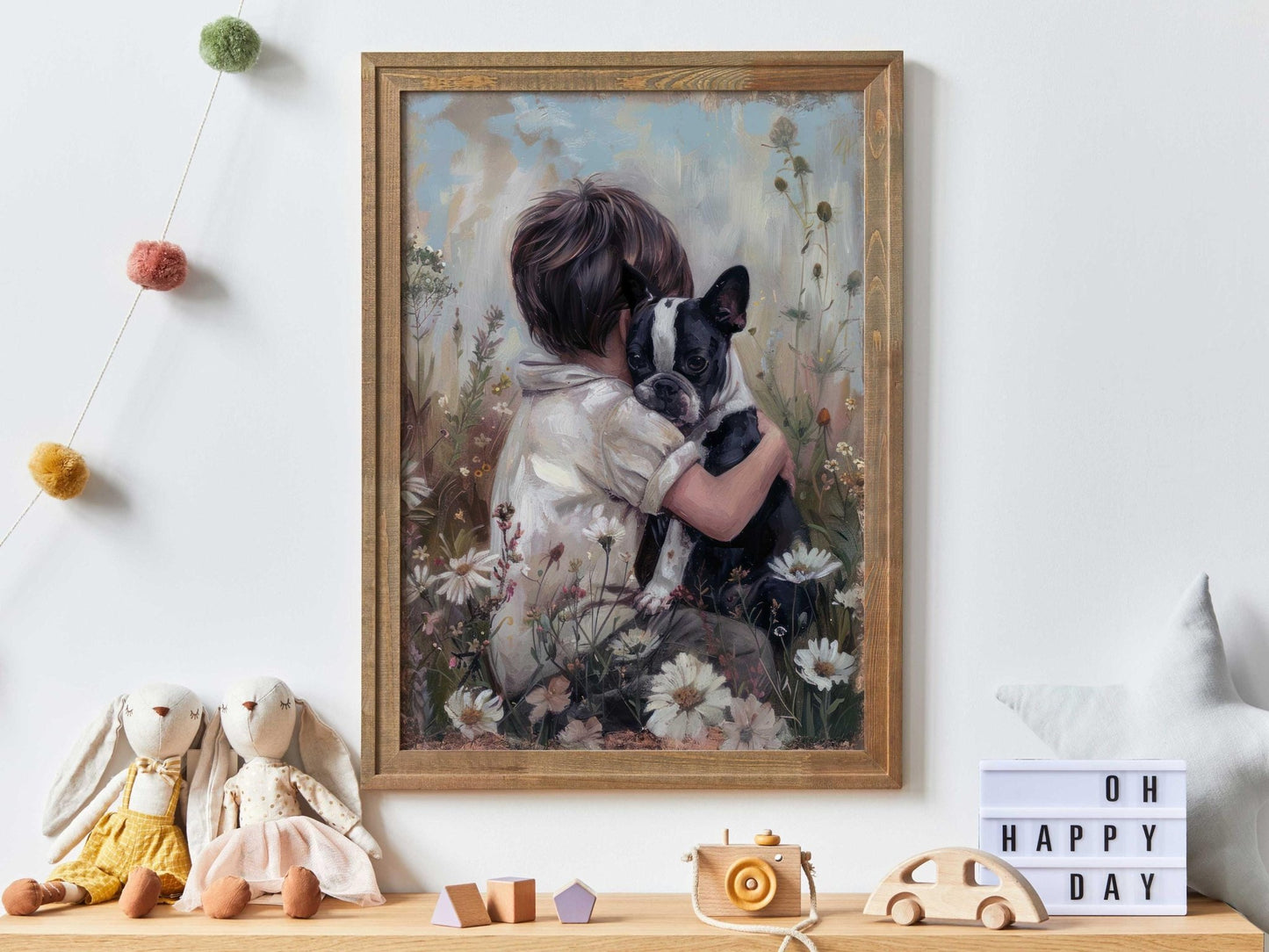 Boston Terrier Nursery Decor, Boy Dog Nursery Art, Boston Terrier Print Kids, Dog Boy Painting, Boy Room Dog Decor, Printable Dog Wall Art - My Store