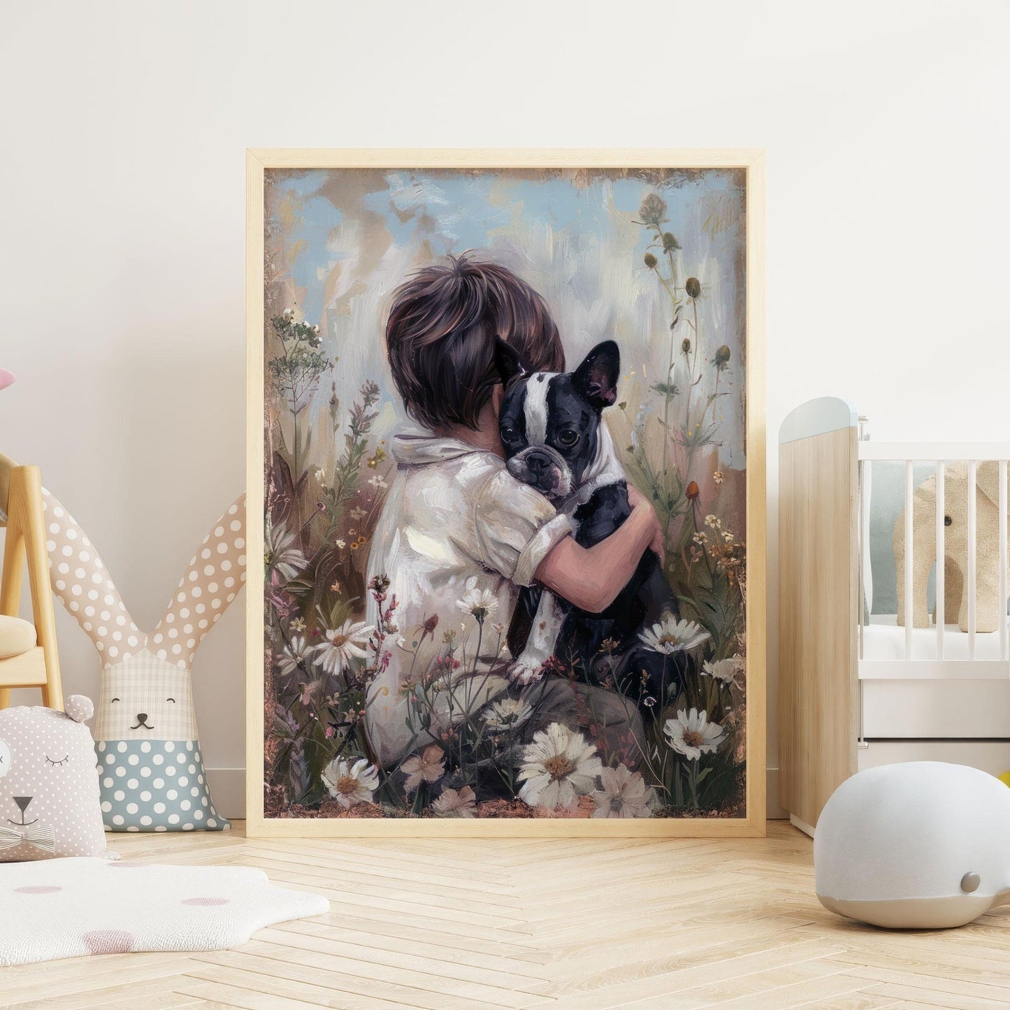 Boston Terrier Nursery Decor, Boy Dog Nursery Art, Boston Terrier Print Kids, Dog Boy Painting, Boy Room Dog Decor, Printable Dog Wall Art - My Store