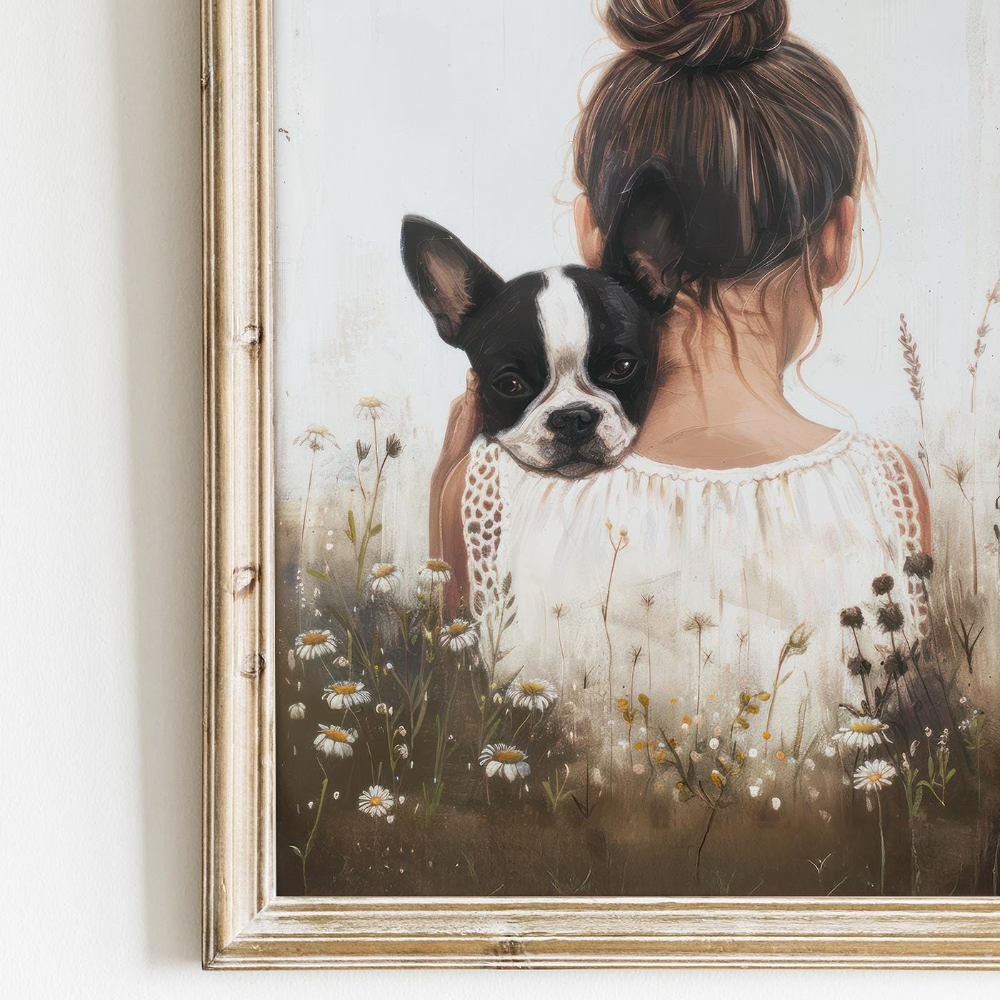 Boston Terrier Nursery Print, Dog Girl Wall Decor, Cute Pup Artwork - WildfieldPrints