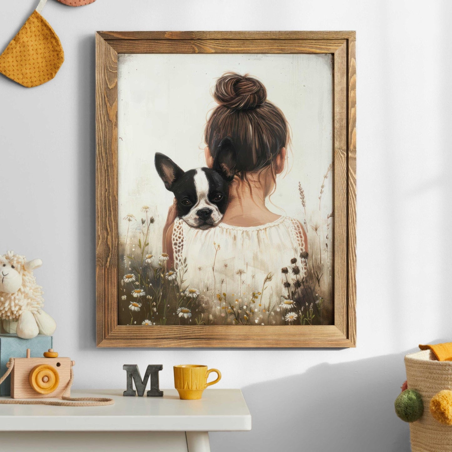 Boston Terrier Nursery Print, Dog Girl Wall Decor, Cute Pup Artwork - WildfieldPrints