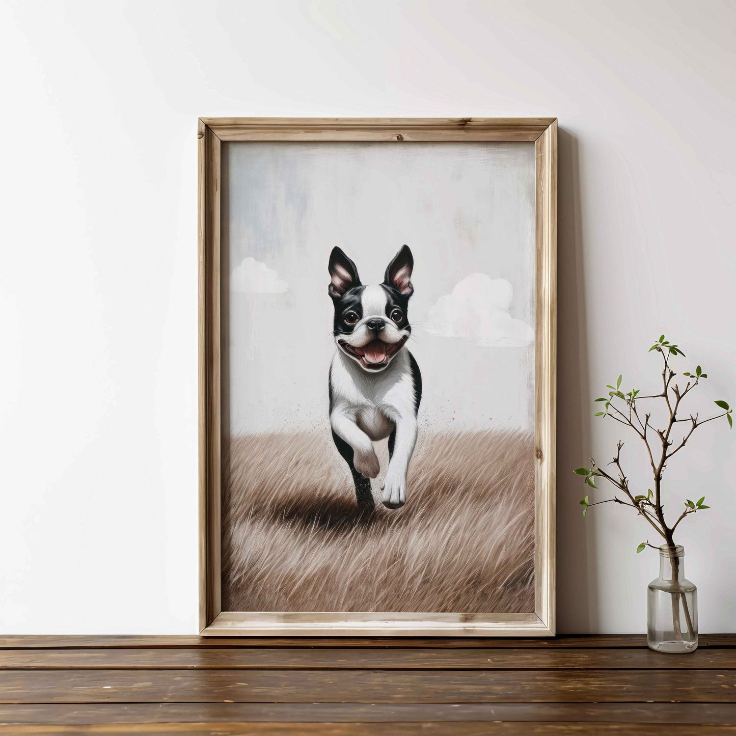 Boston Terrier Wall Art, Vintage Dog Portrait, Rustic Dog Decor - WildfieldPrints