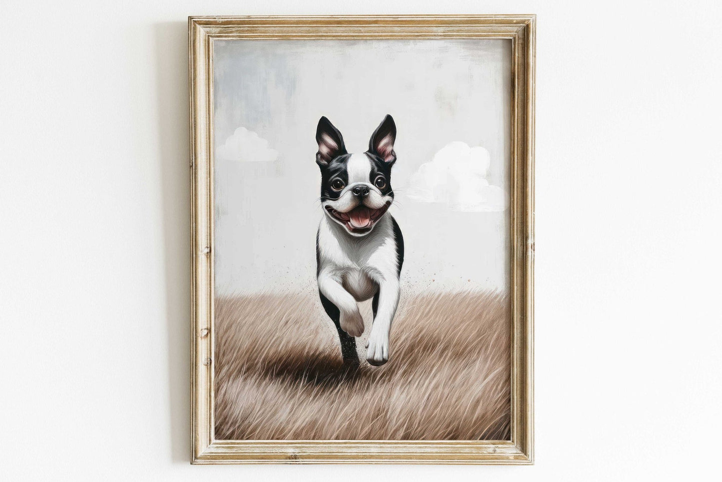 Boston Terrier Wall Art, Vintage Dog Portrait, Rustic Dog Decor - WildfieldPrints