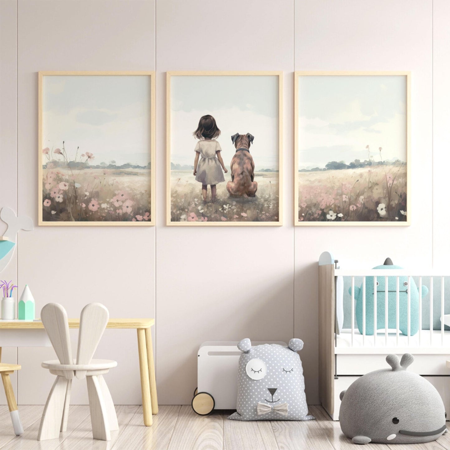 Boxer Dog Art Print, Cute Nursery Decor for Girls, Pet Lover Wall Art - WildfieldPrints