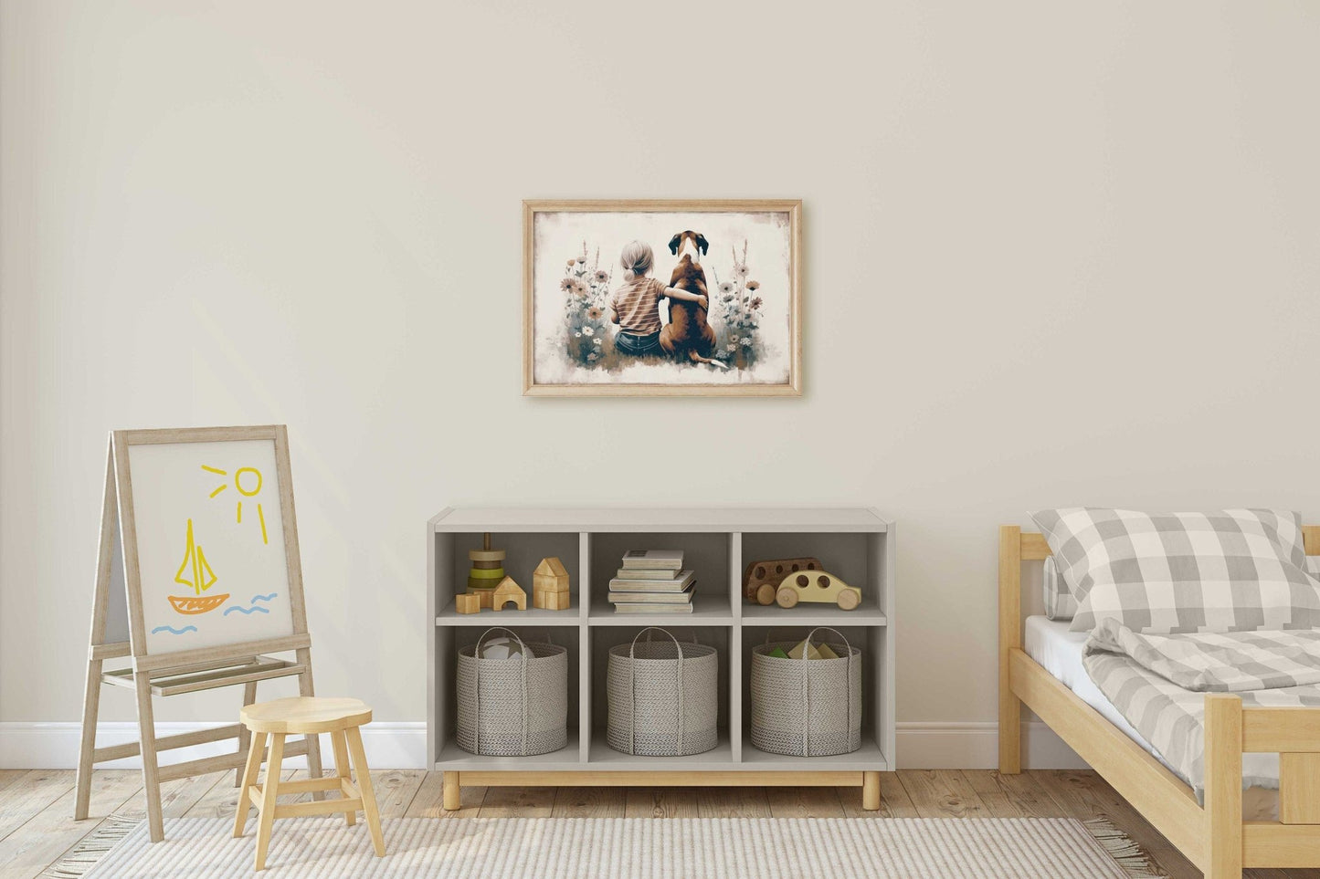 Boxer Dog Nursery Art, Girl & Dog Print, Kids Room Decor - WildfieldPrints