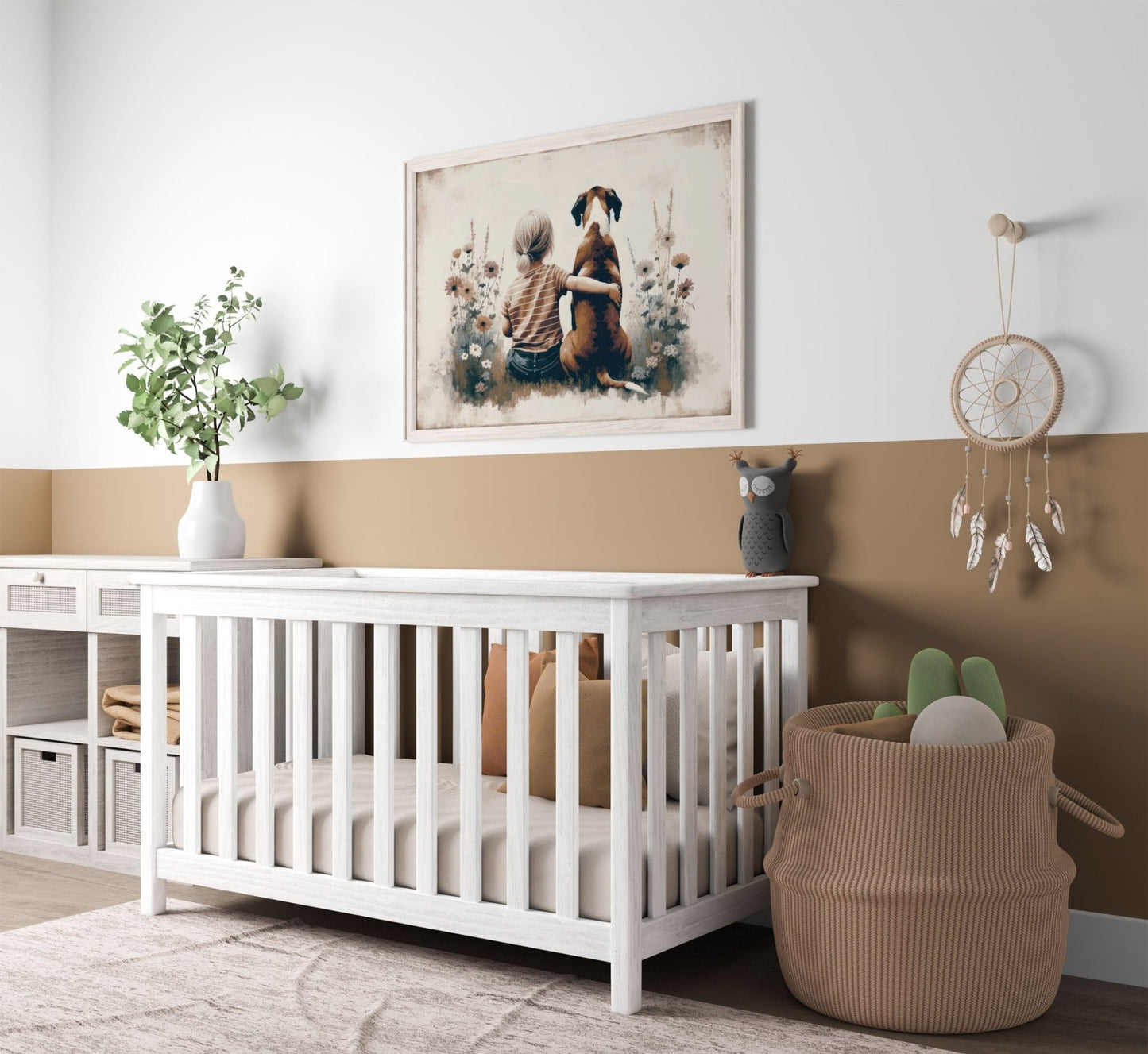 Boxer Dog Nursery Art, Girl & Dog Print, Kids Room Decor - WildfieldPrints