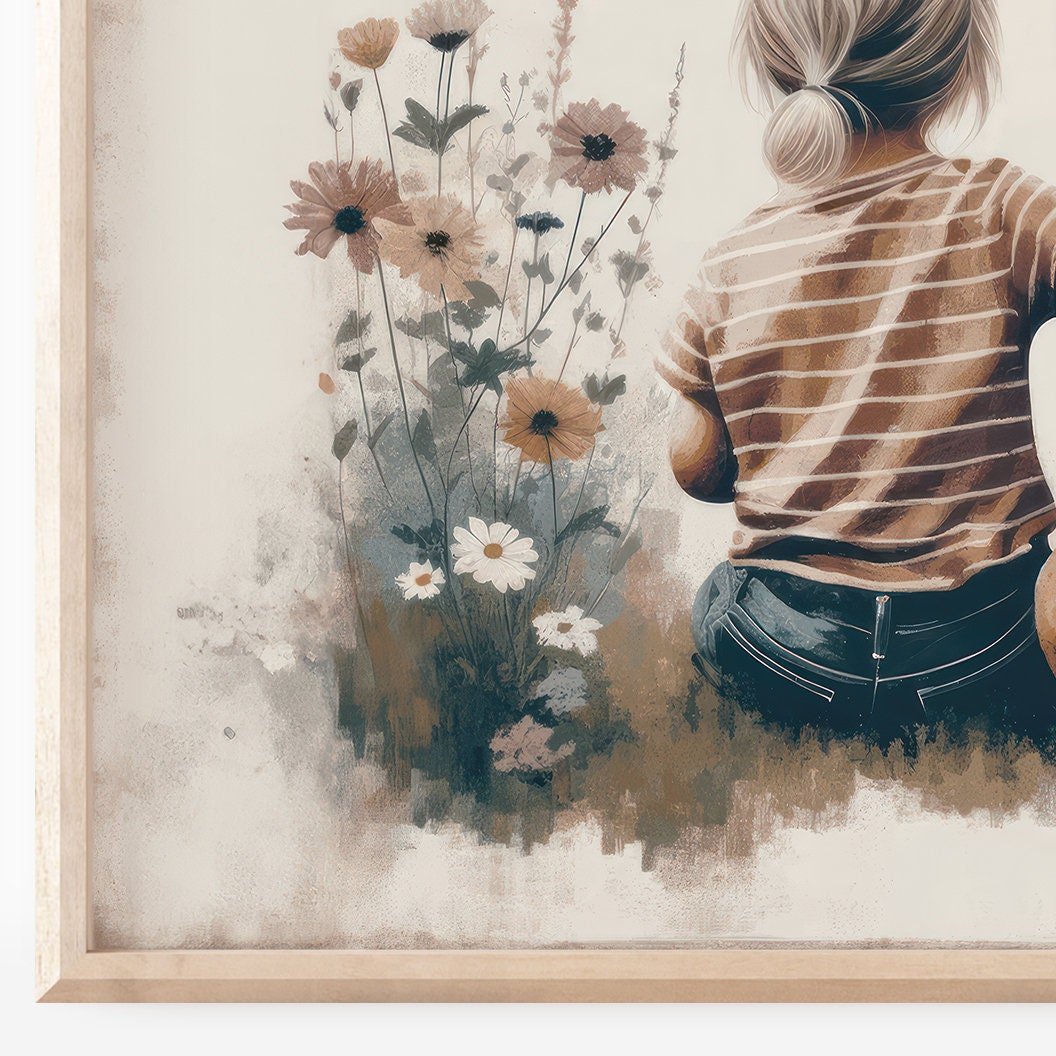 Boxer Dog Nursery Art, Girl & Dog Print, Kids Room Decor - WildfieldPrints