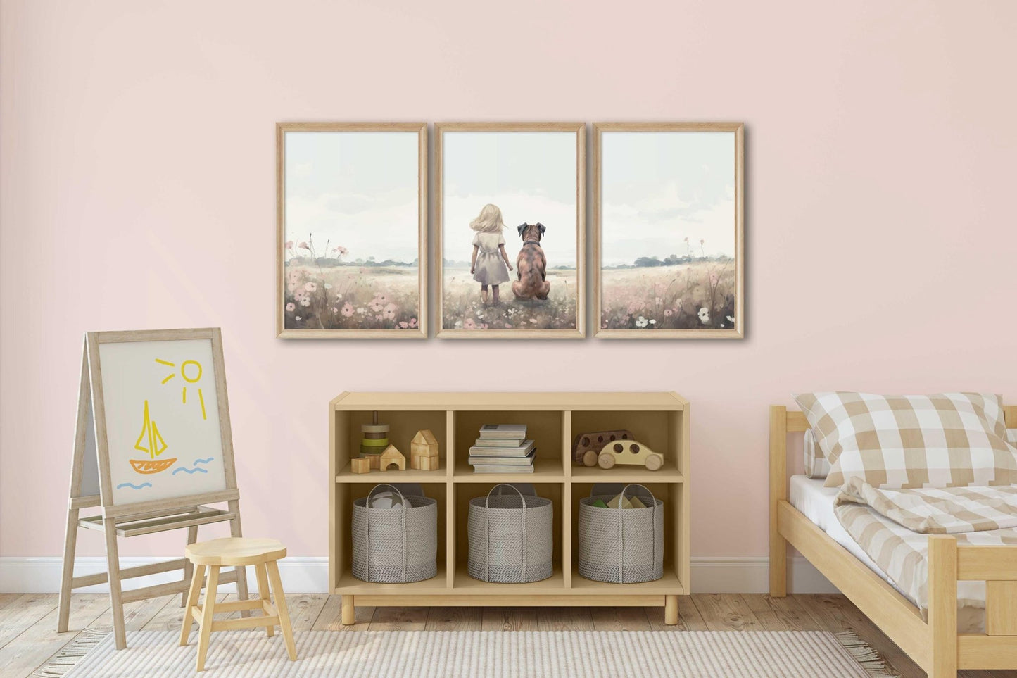 Boxer Dog Nursery Art, Girl & Dog Wall Decor, Perfect for Dog Lovers - WildfieldPrints