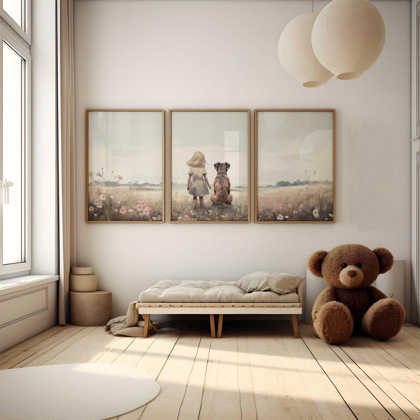 Boxer Dog Nursery Art, Girl & Dog Wall Decor, Perfect for Dog Lovers - WildfieldPrints
