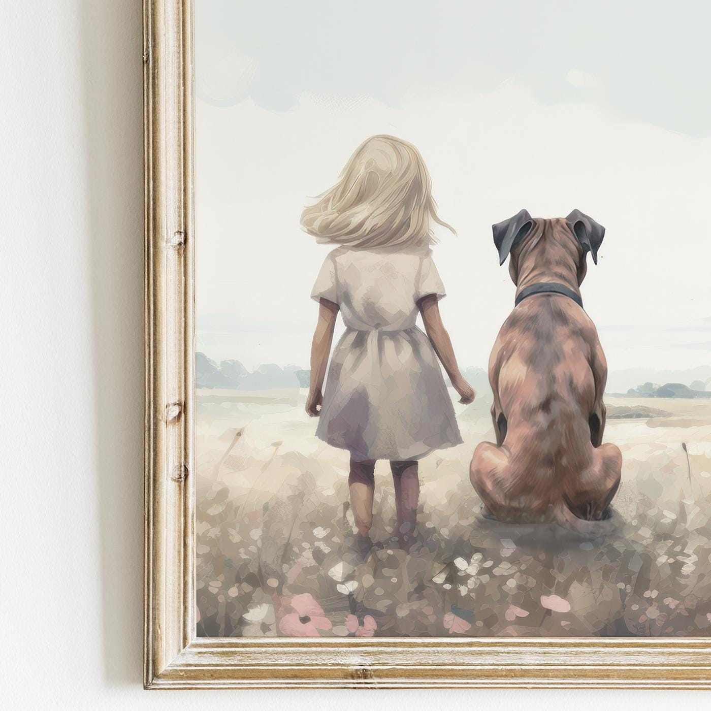 Boxer Dog Nursery Art, Girl & Dog Wall Decor, Perfect for Dog Lovers - WildfieldPrints
