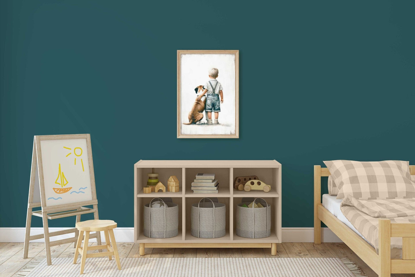 Boxer Dog Nursery Decor, Boy and Dog Art, Kids Room Wall Art - WildfieldPrints