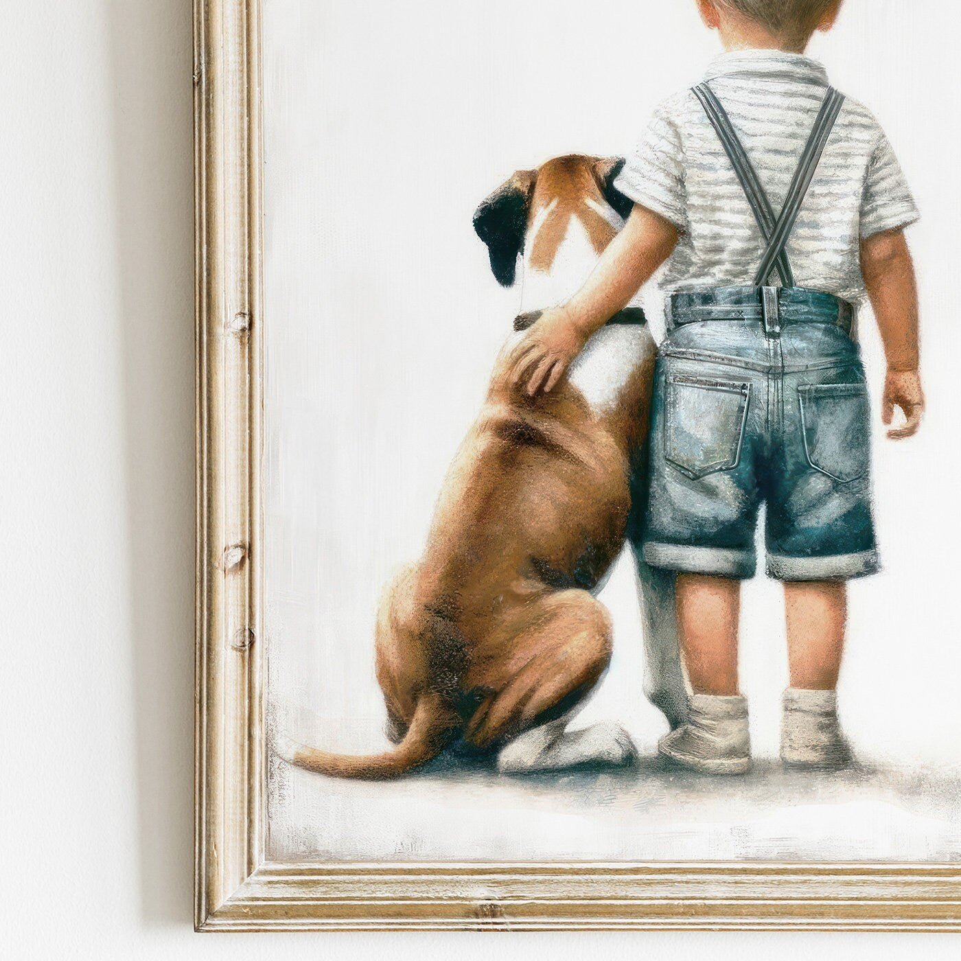 Boxer Dog Nursery Decor, Boy and Dog Art, Kids Room Wall Art - WildfieldPrints