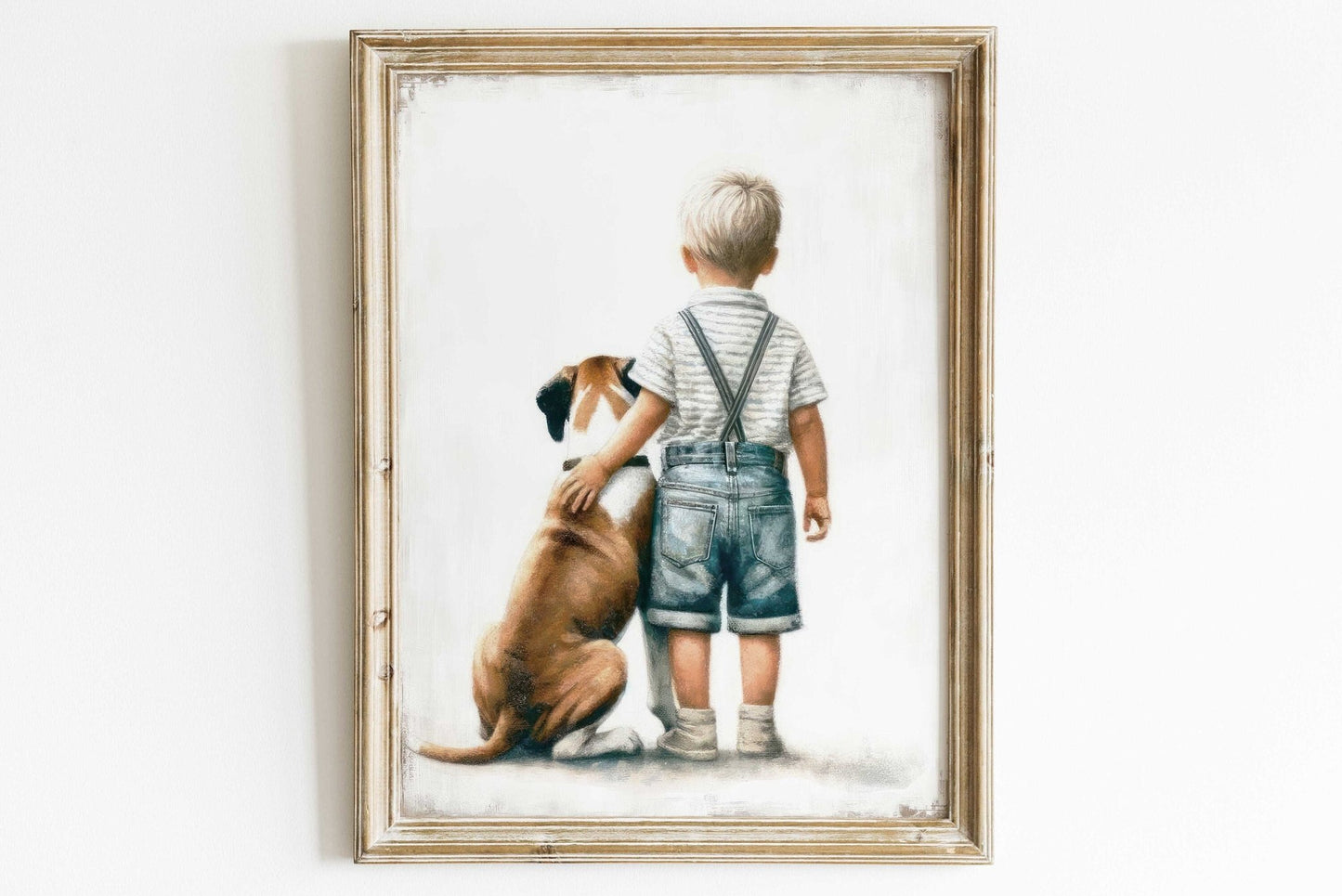 Boxer Dog Nursery Decor, Boy and Dog Art, Kids Room Wall Art - WildfieldPrints
