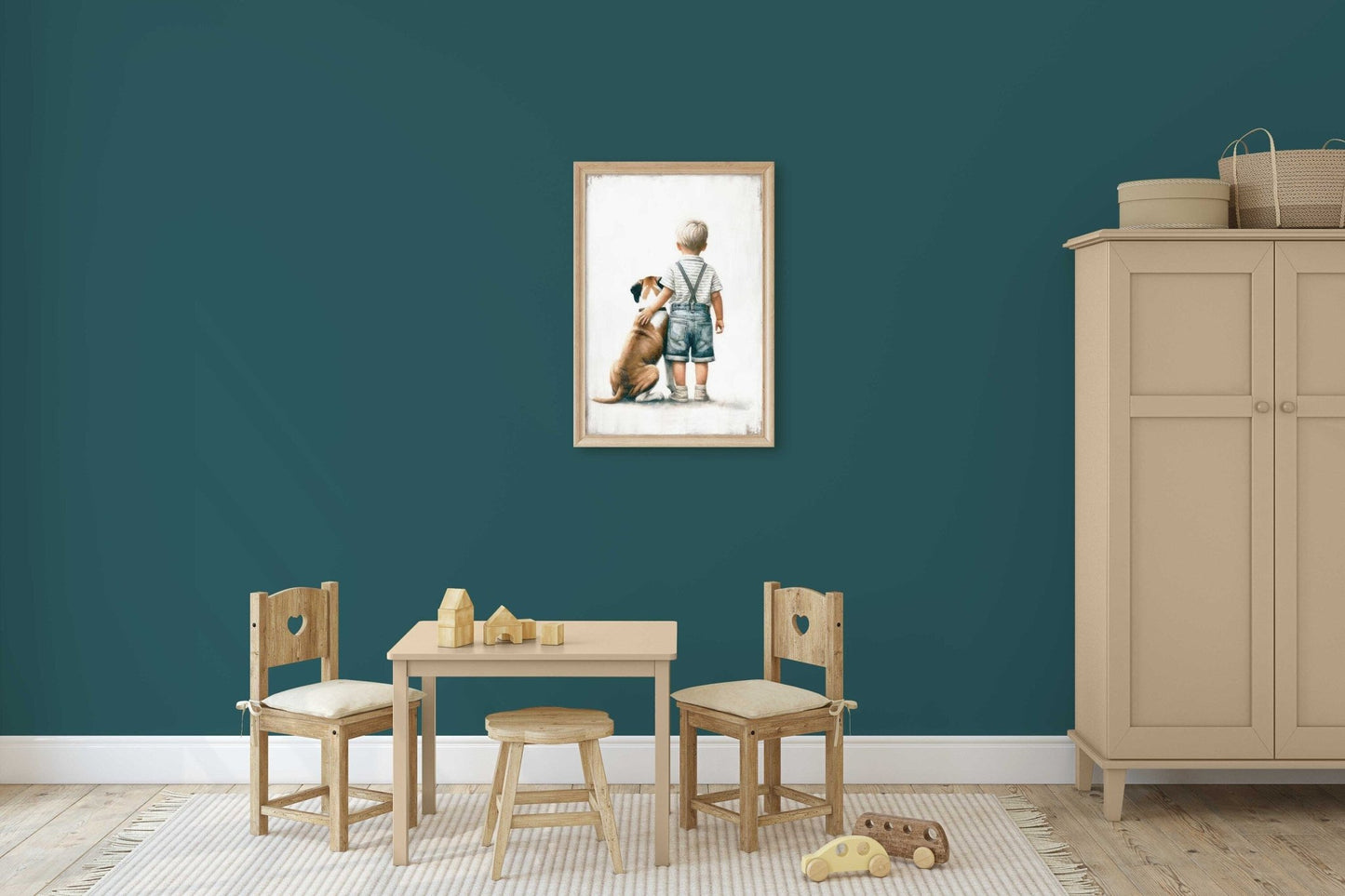 Boxer Dog Nursery Decor, Boy and Dog Art, Kids Room Wall Art - WildfieldPrints