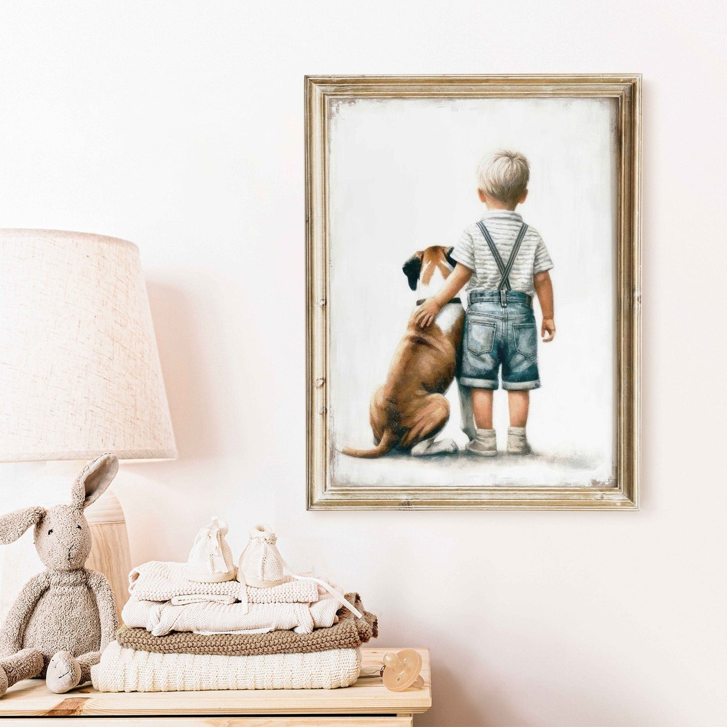 Boxer Dog Nursery Decor, Boy and Dog Art, Kids Room Wall Art - WildfieldPrints