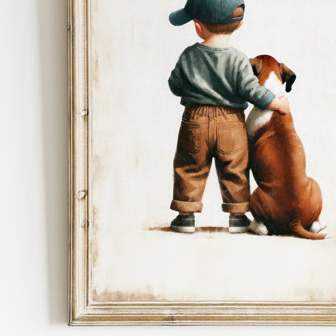 Boxer Dog Nursery Decor, Boy and Dog Art Print, Animal - Themed Decor - WildfieldPrints
