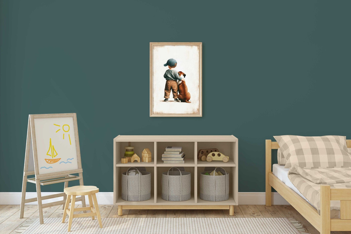 Boxer Dog Nursery Decor, Boy and Dog Art Print, Animal - Themed Decor - WildfieldPrints